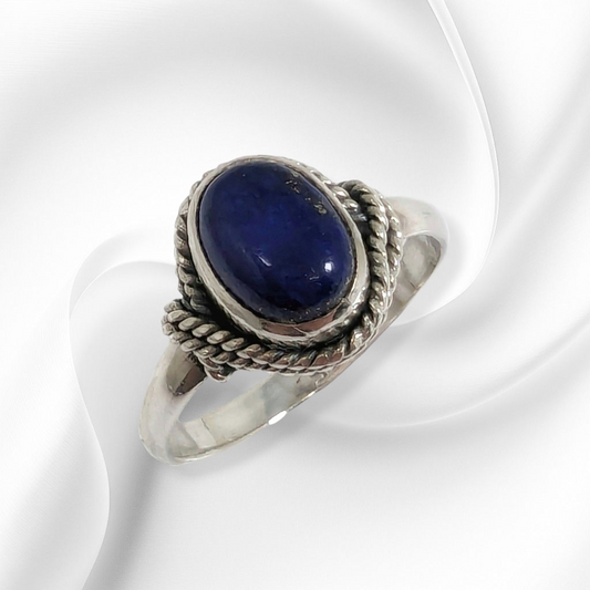 925 Sterling Silver Women's Ring with Authentic Lapis Lazuli Gemstone