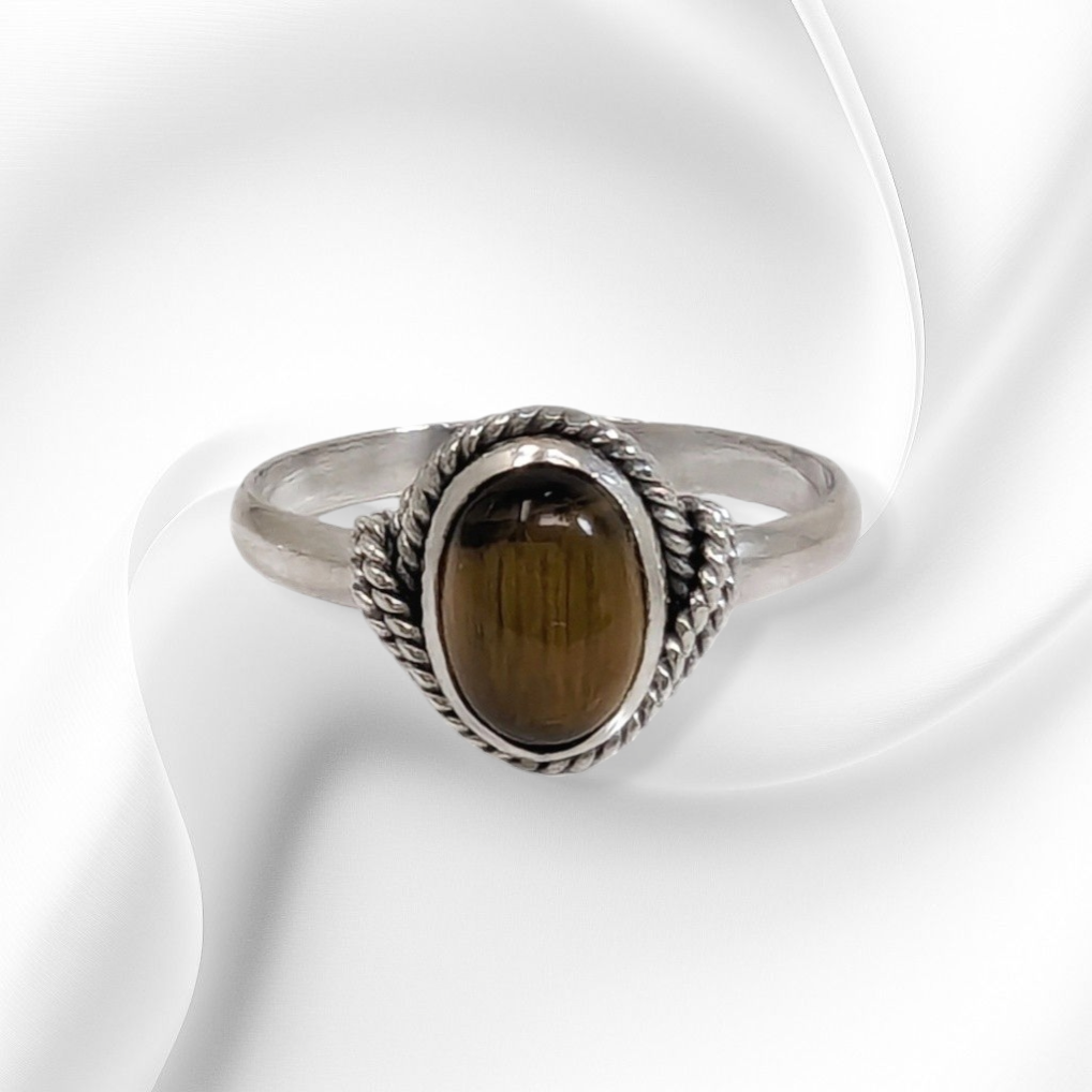 925 Sterling Silver Women's Ring with Authentic Tiger's Eye Gemstone