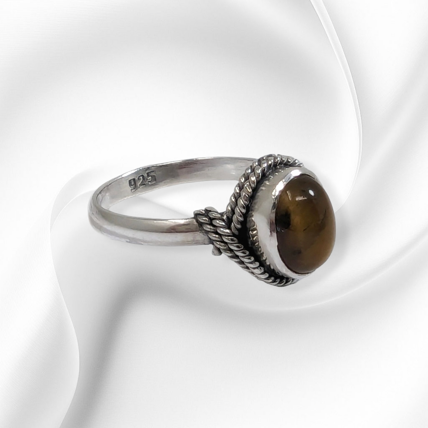 925 Sterling Silver Women's Ring with Authentic Tiger's Eye Gemstone