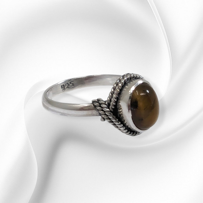 925 Sterling Silver Women's Ring with Authentic Tiger's Eye Gemstone