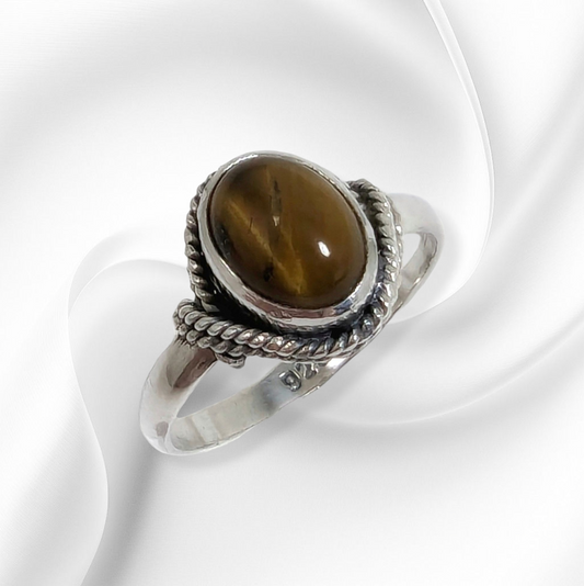 925 Sterling Silver Women's Ring with Authentic Tiger's Eye Gemstone