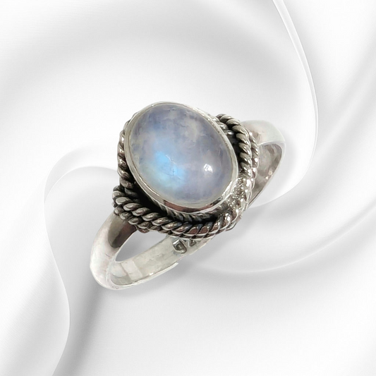 925 Sterling Silver Women's Ring with Authentic Moonstone Gemstone