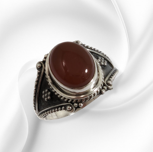 925 Sterling Silver Women's Ring with Authentic Carnelian Gemstone
