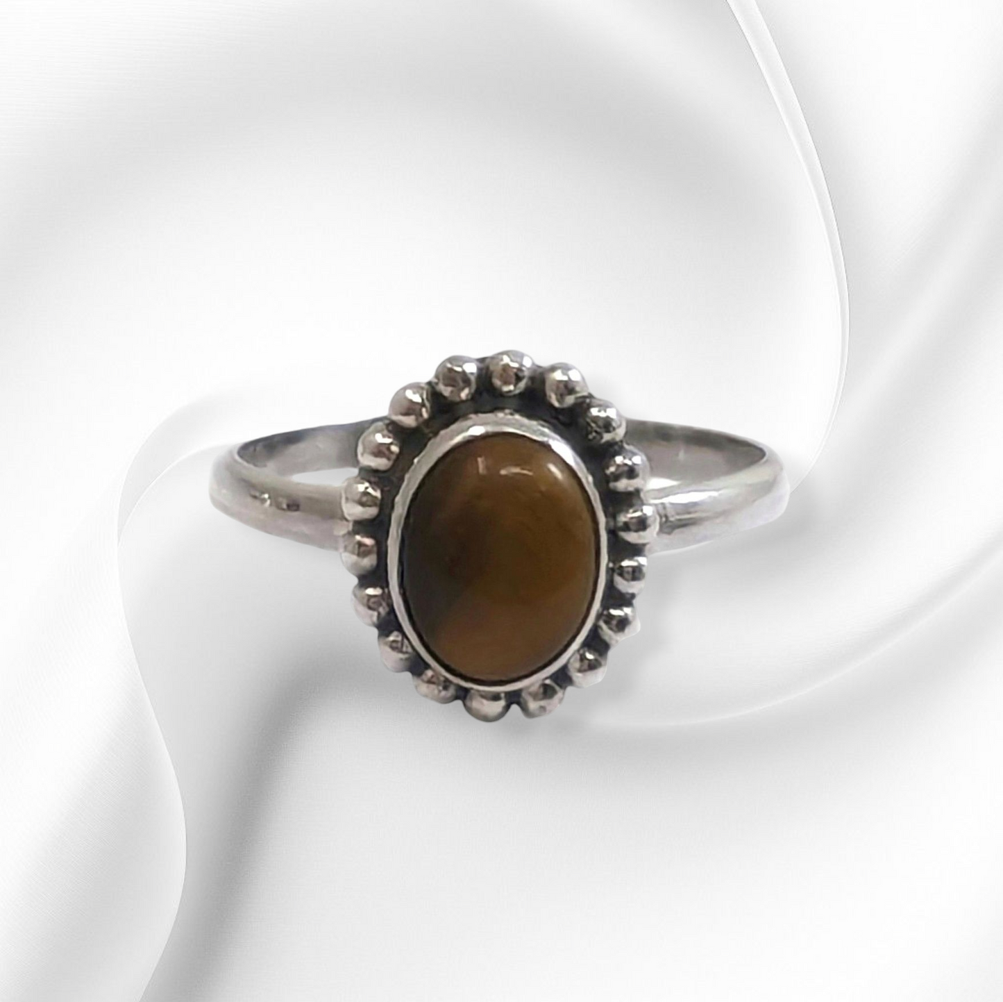 925 Sterling Silver Women's Ring with Authentic Tiger's Eye Gemstone