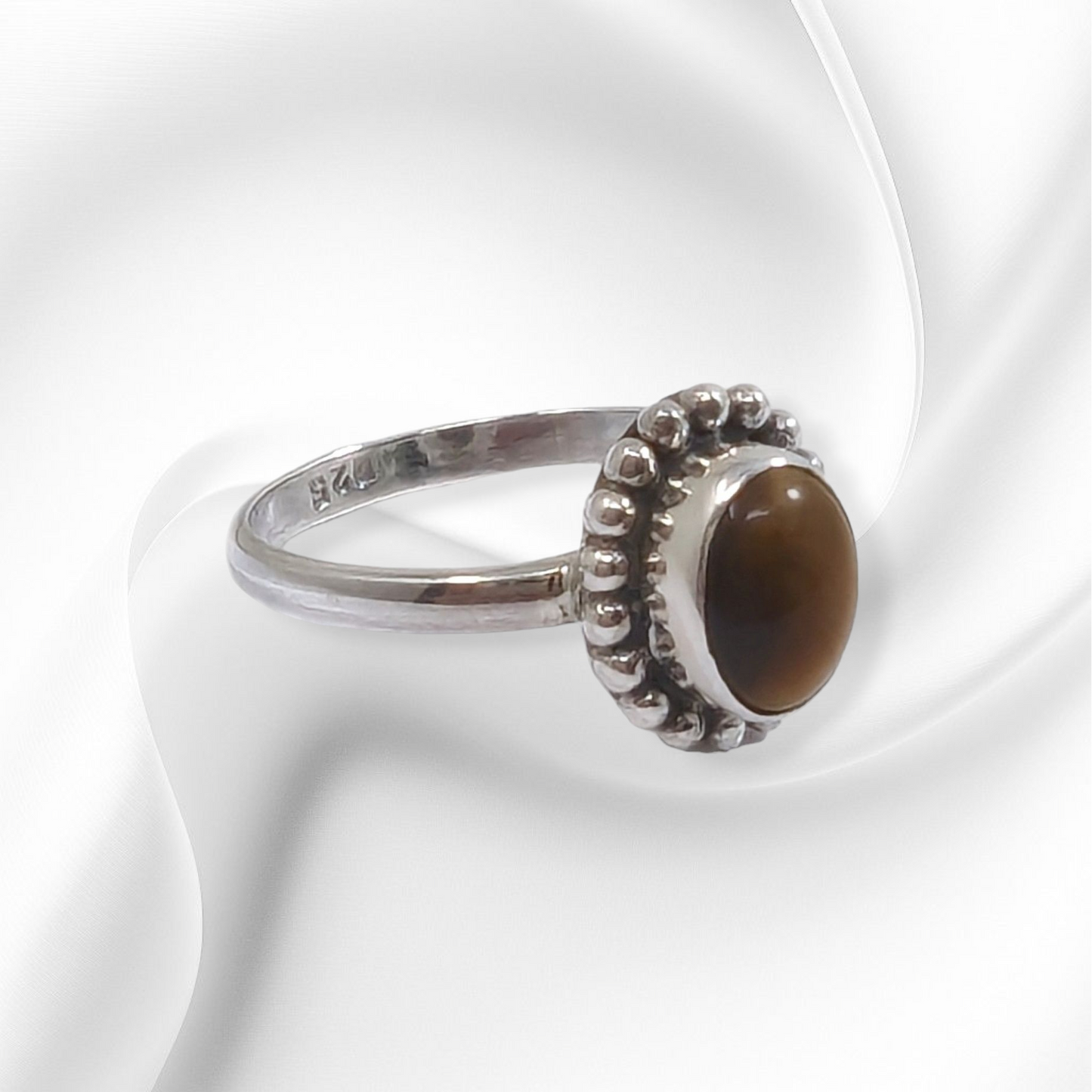 925 Sterling Silver Women's Ring with Authentic Tiger's Eye Gemstone