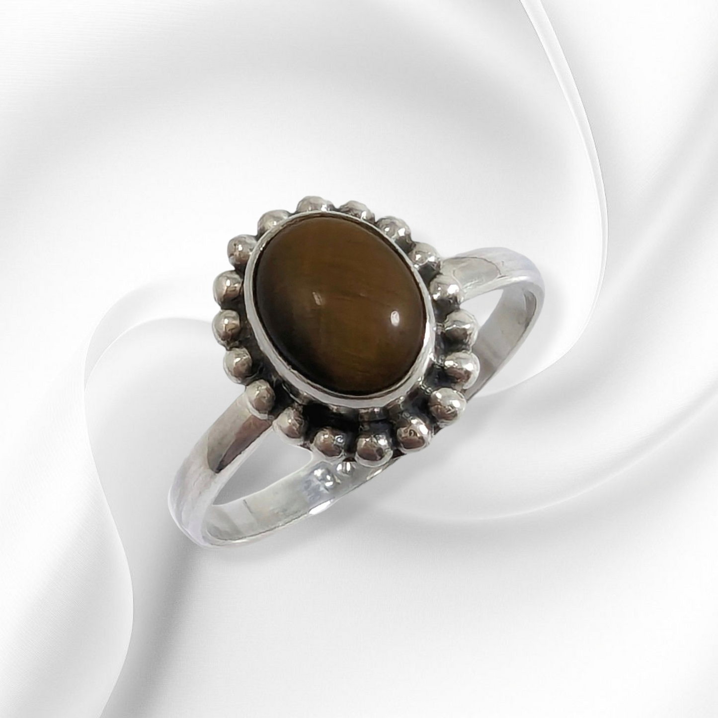 925 Sterling Silver Women's Ring with Authentic Tiger's Eye Gemstone