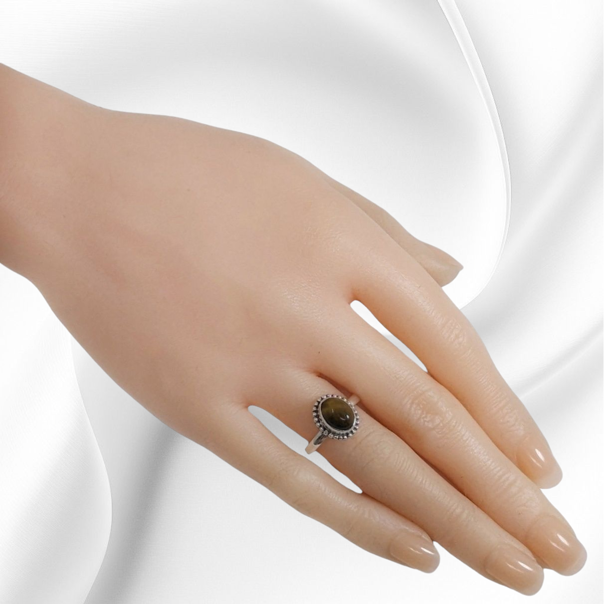 925 Sterling Silver Women's Ring with Authentic Tiger's Eye Gemstone