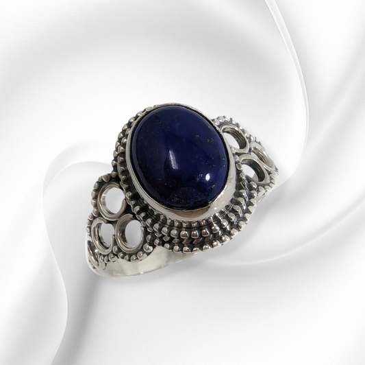 925 Sterling Silver Women's Ring with Authentic Lapis Lazuli Gemstone