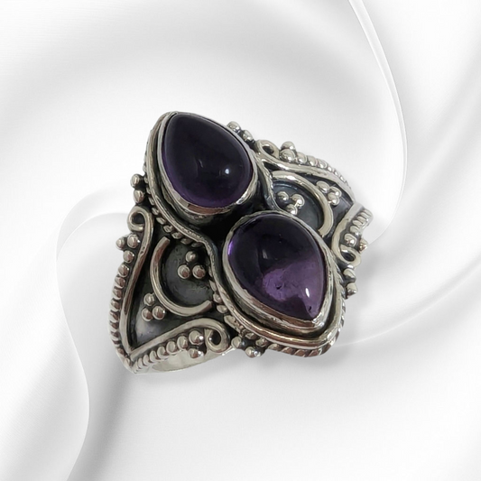 925 Sterling Silver Women's Ring with Authentic Amethyst Gemstones
