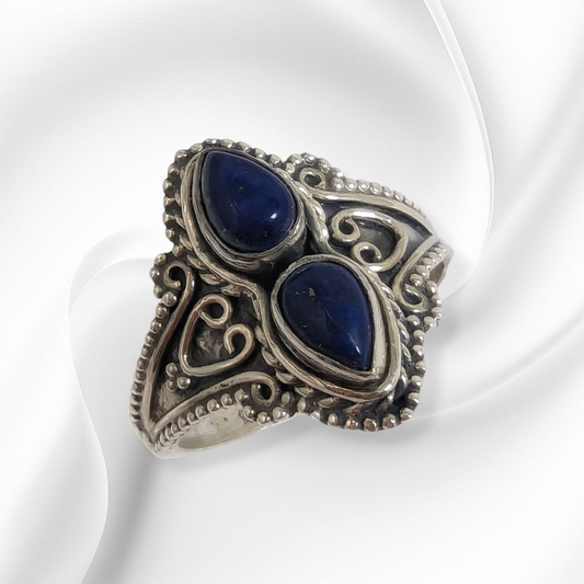 925 Sterling Silver Women's Ring with Authentic Lapis Lazuli Gemstones