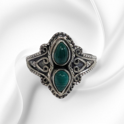 925 Sterling Silver Women's Ring with Authentic Malachite Gemstones