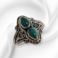 925 Sterling Silver Women's Ring with Authentic Malachite Gemstones