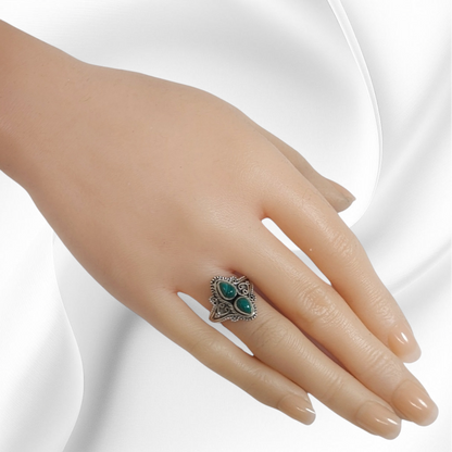 925 Sterling Silver Women's Ring with Authentic Malachite Gemstones