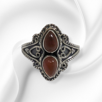 925 Sterling Silver Women's Ring with Authentic Carnelian Gemstones