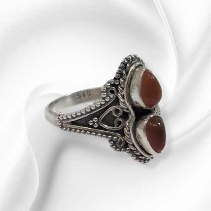 925 Sterling Silver Women's Ring with Authentic Carnelian Gemstones