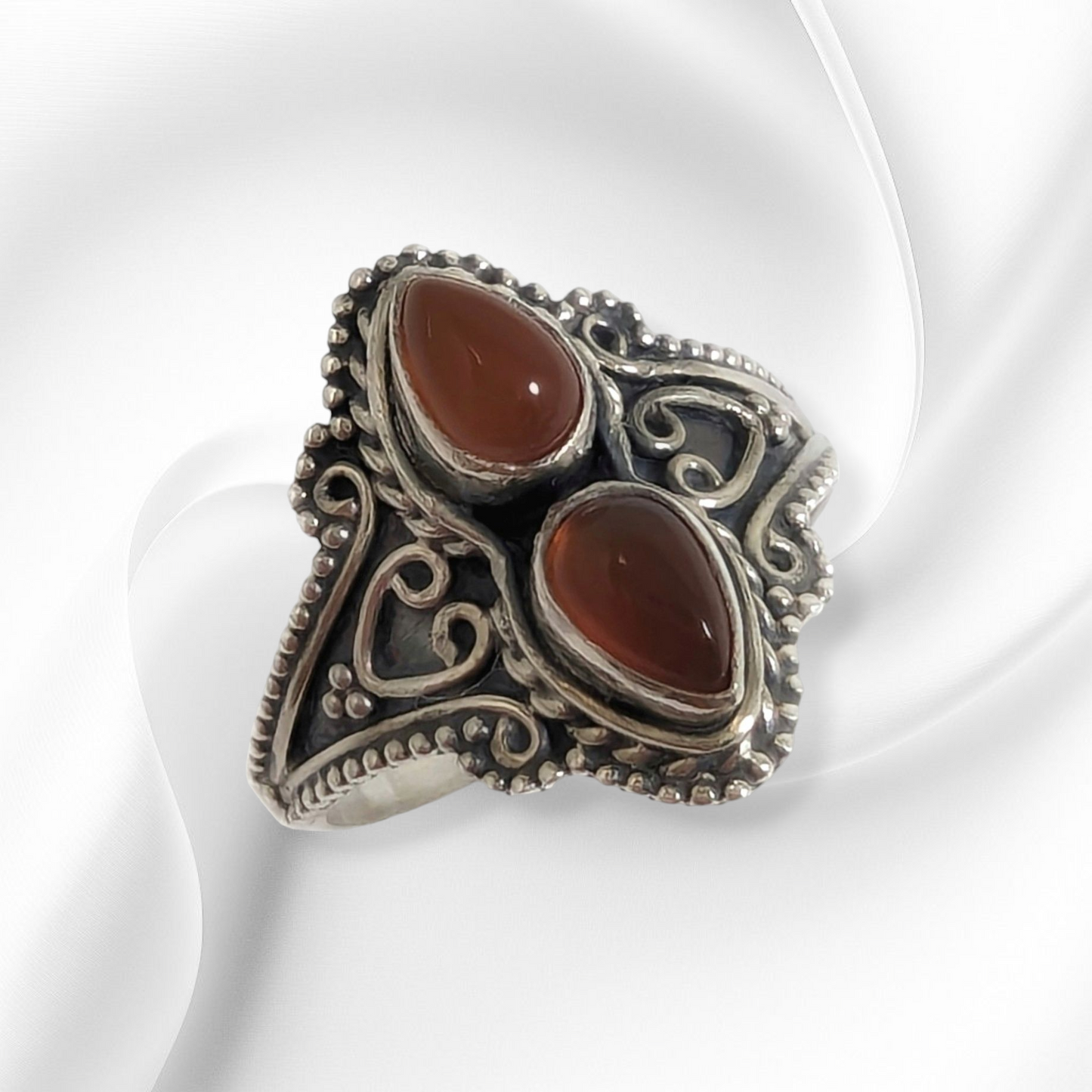 925 Sterling Silver Women's Ring with Authentic Carnelian Gemstones