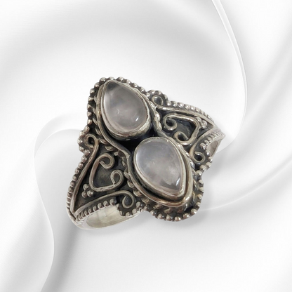 925 Sterling Silver Women's Ring with Authentic Rose Quartz