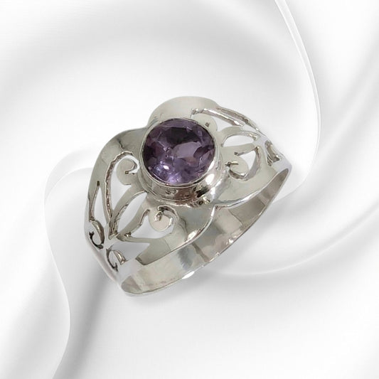 925 Sterling Silver Women's Ring with Authentic Amethyst Gemstone