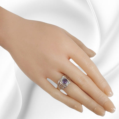 925 Sterling Silver Women's Ring with Authentic Amethyst Gemstone