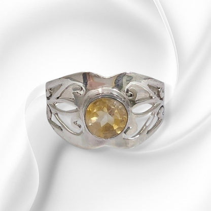 925 Sterling Silver Women's Ring with Authentic Citrine Gemstone