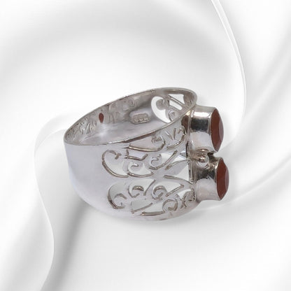 925 Sterling Silver Women's Ring with Authentic Carnelian Gemstones