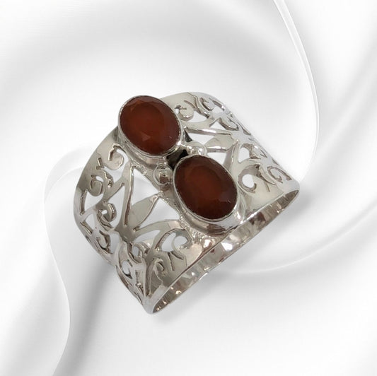925 Sterling Silver Women's Ring with Authentic Carnelian Gemstones