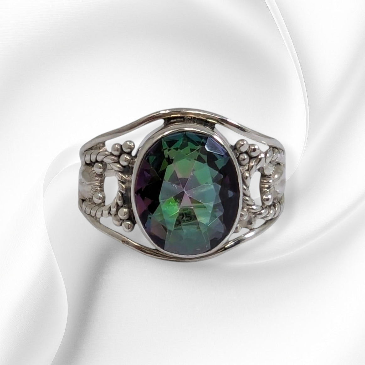 925 Sterling Silver Women's Ring with Authentic Mystic Topaz