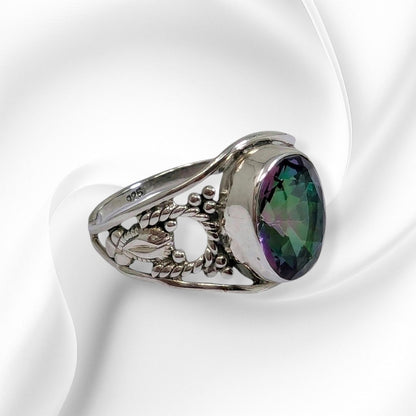 925 Sterling Silver Women's Ring with Authentic Mystic Topaz