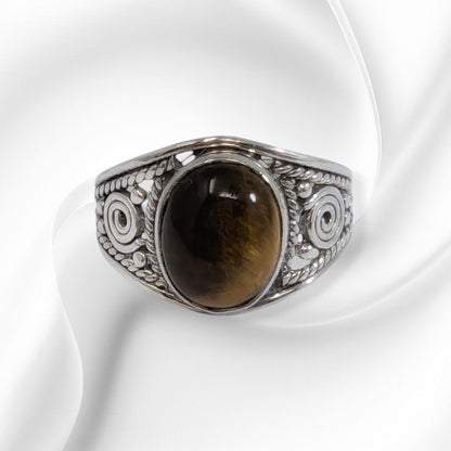 925 Sterling Silver Women's Ring with Authentic Tiger's Eye Gemstone