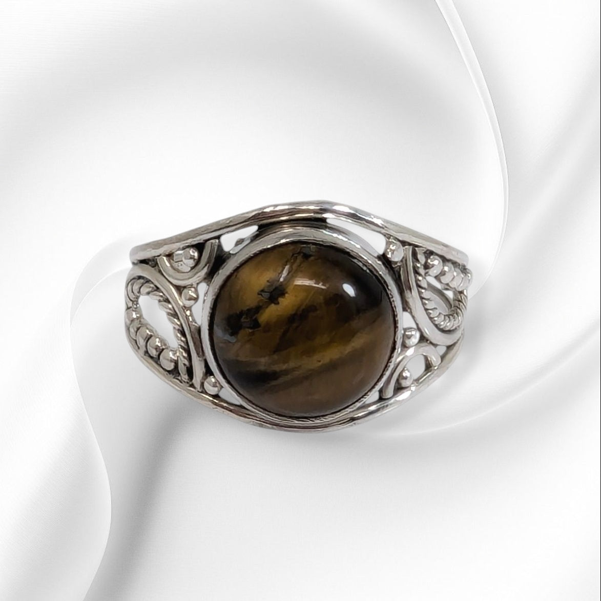 925 Sterling Silver Women's Ring with Authentic Tiger's Eye Gemstone