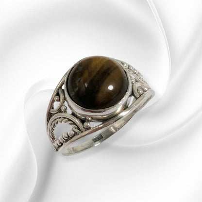 925 Sterling Silver Women's Ring with Authentic Tiger's Eye Gemstone