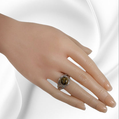 925 Sterling Silver Women's Ring with Authentic Tiger's Eye Gemstone