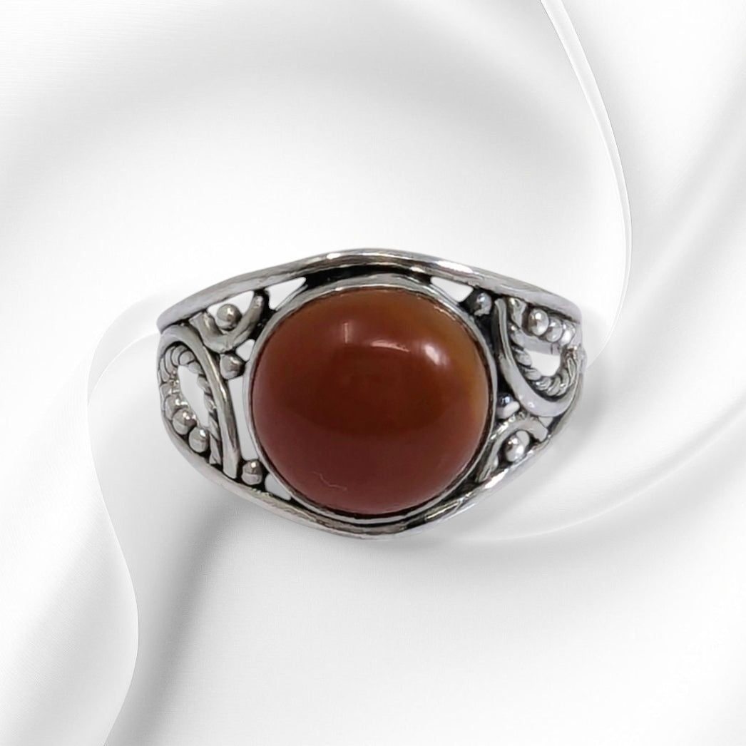 925 Sterling Silver Women's Ring with Authentic Carnelian Gemstone