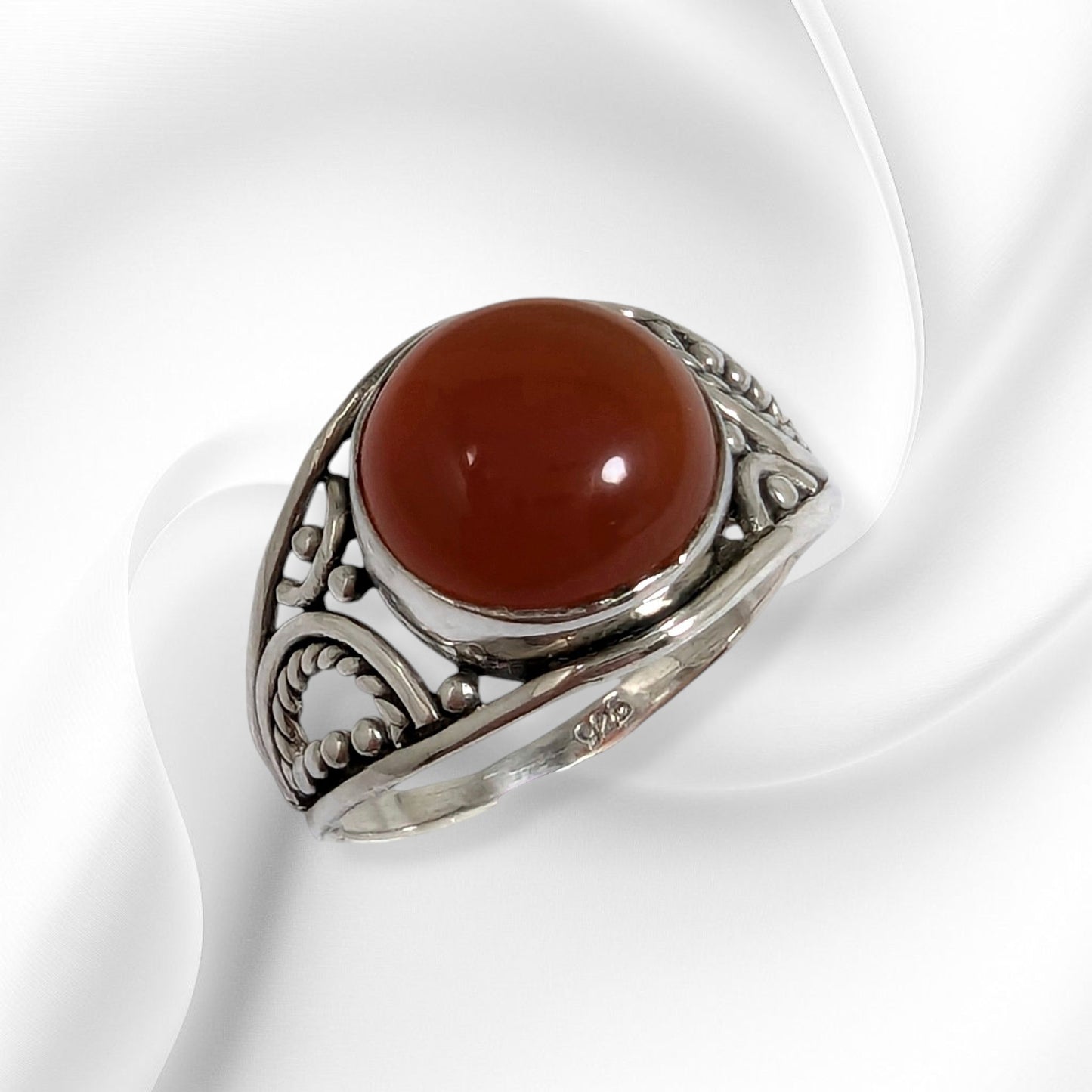 925 Sterling Silver Women's Ring with Authentic Carnelian Gemstone