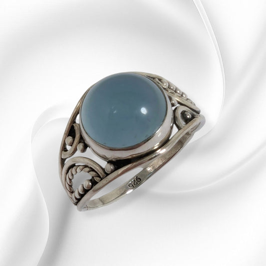 925 Sterling Silver Women's Ring with Authentic Blue Chalcedony Gemstone