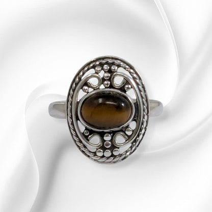 925 Sterling Silver Women's Ring with Authentic Tiger's Eye Gemstone