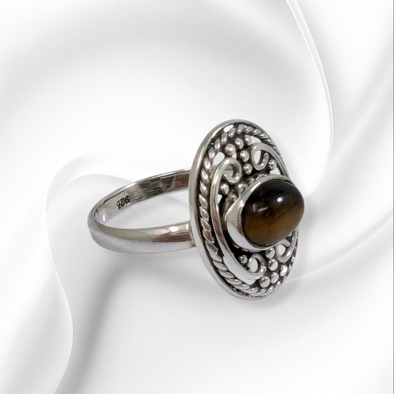 925 Sterling Silver Women's Ring with Authentic Tiger's Eye Gemstone