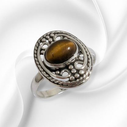 925 Sterling Silver Women's Ring with Authentic Tiger's Eye Gemstone