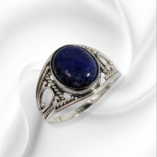 925 Sterling Silver Women's Ring with Authentic Lapis Lazuli Gemstone