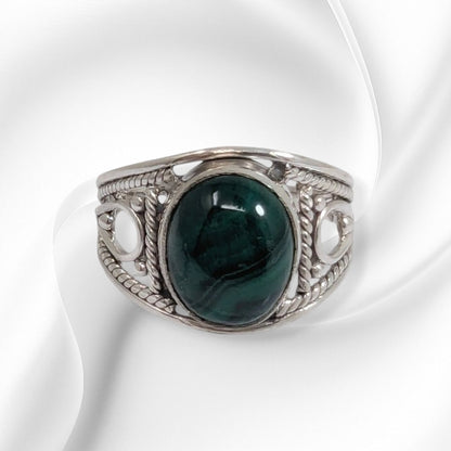 925 Sterling Silver Women's Ring with Authentic Malachite Gemstone