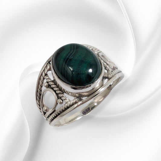 925 Sterling Silver Women's Ring with Authentic Malachite Gemstone