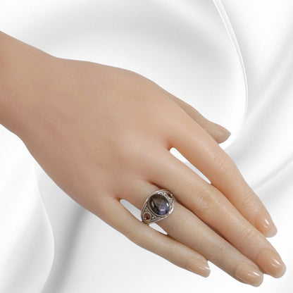 925 Sterling Silver Women's Ring with Authentic Labradorite Gemstone
