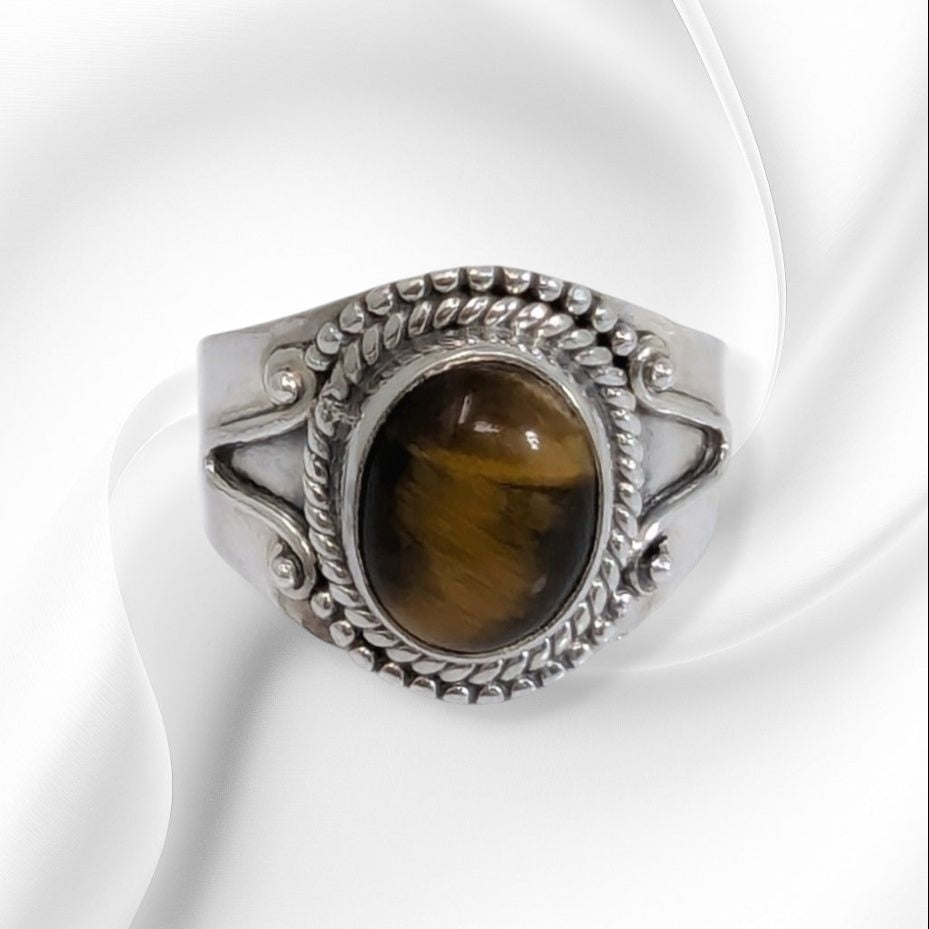925 Sterling Silver Women's Ring with Authentic Tiger's Eye Gemstone