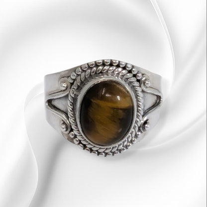 925 Sterling Silver Women's Ring with Authentic Tiger's Eye Gemstone