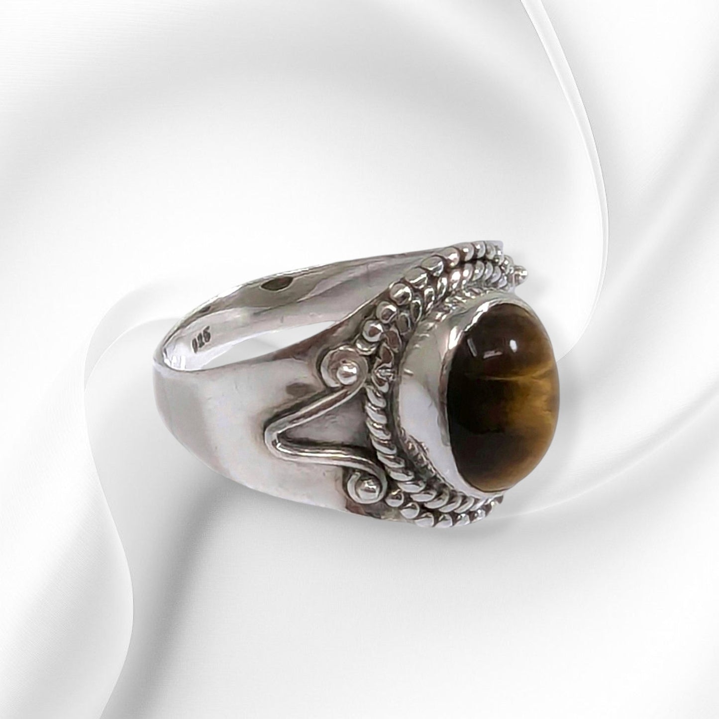 925 Sterling Silver Women's Ring with Authentic Tiger's Eye Gemstone
