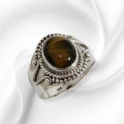 925 Sterling Silver Women's Ring with Authentic Tiger's Eye Gemstone