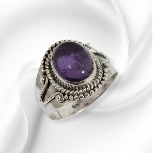 925 Sterling Silver Women's Ring with Authentic Amethyst Gemstone