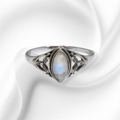 925 Sterling Silver Women's Ring With Authentic Moonstone Gemstone