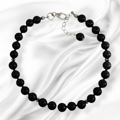 Authentic Black Onyx Gemstones with 925 Sterling Silver Women's Beads Bracelet