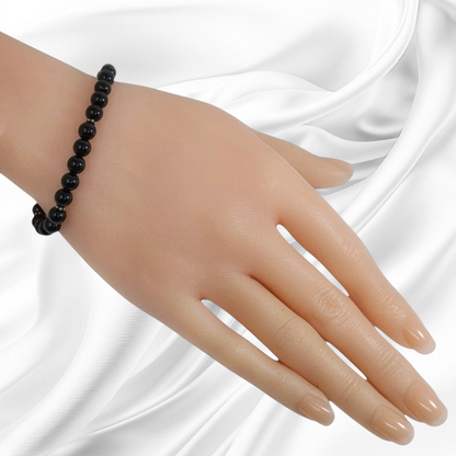 Authentic Black Onyx Gemstones with 925 Sterling Silver Women's Beads Bracelet